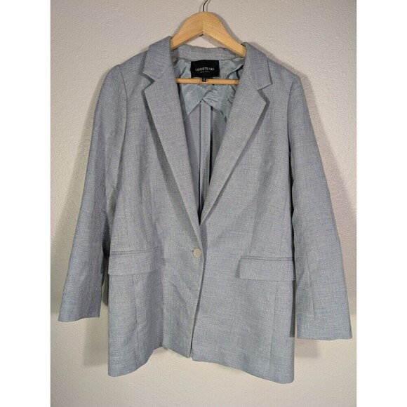 Lafayette 148 New York One Button Blazer Periwinkle Shimmer Viscose Blend Sz 12 - Picture 1 of 11